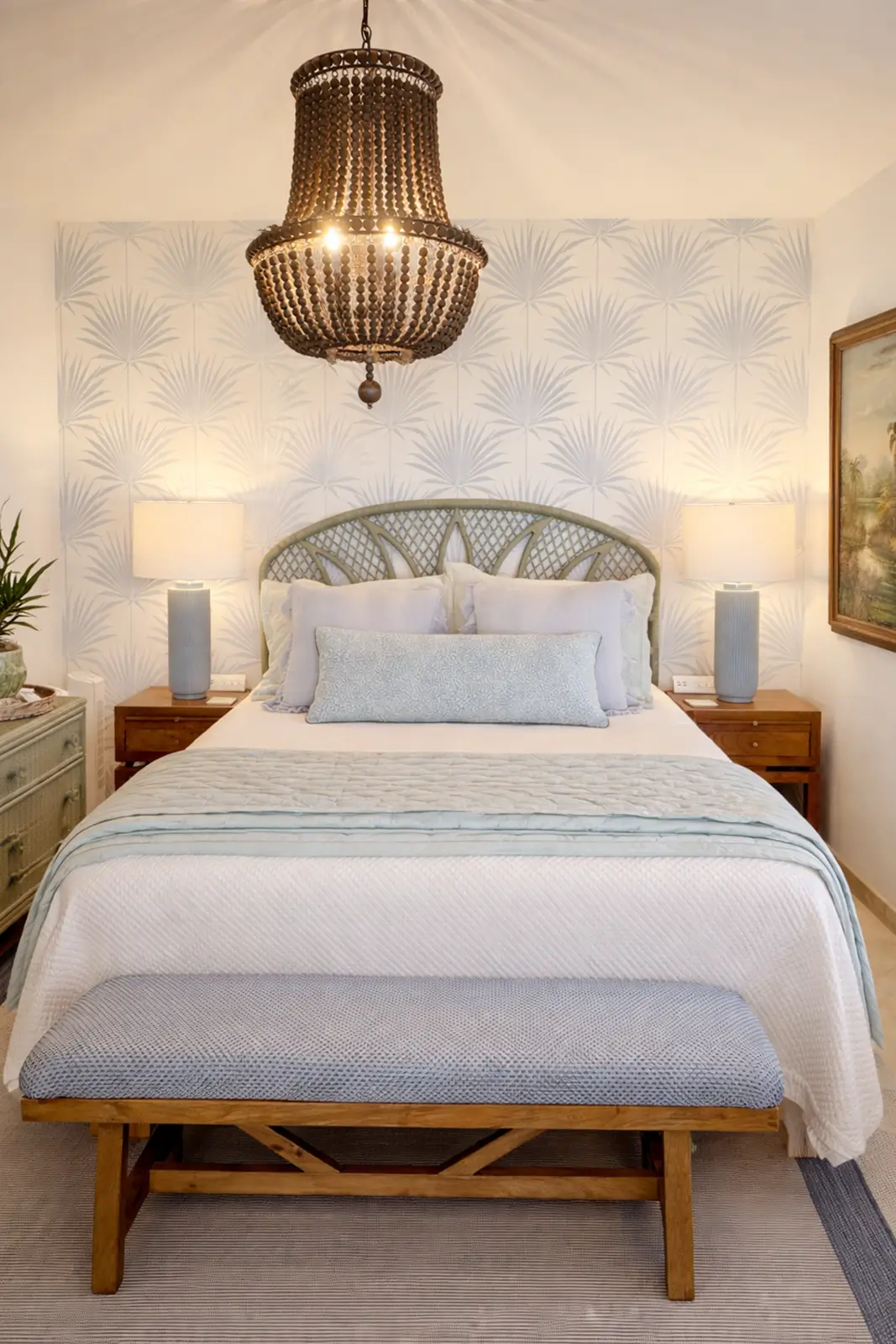 Palm Haven bedroom — warm inviting atmosphere and coastal detail
